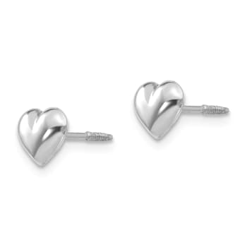 Rhodium Over 14k White Gold Puff Heart Post Earrings