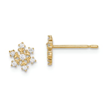 14K Yellow Gold Cubic Zirconia Snowflake Post Earrings