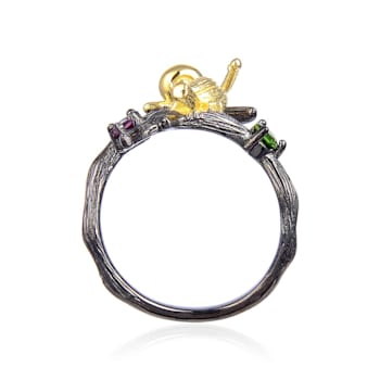 Blue Topaz, Garnet and Chrome Diopside Black Rhodium Over and 14K Gold
Over Sterling Silver Ring