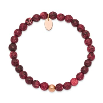 Rose Stainless Steel Polished Red Jade Stretch Bracelet