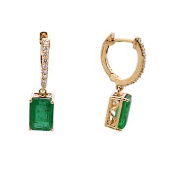 3.01 Ctw Emerald with 0.14 Ctw Diamond Earring in 14K YG