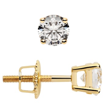 White Cubic Zirconia 14k Yellow Gold Studs With Velvet Gift Box 1.00ctw