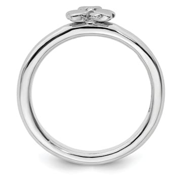 Rhodium Over Sterling Silver Stackable Expressions Diamond Clover Ring 0.005ctw
