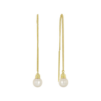 Cultured Freshwater Pearl Threader Earrings In 18K Gold Over Sterling
Silver 6mm
