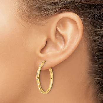 14k Yellow Gold 1 1/4" Polished Cubic Zirconia Hoop Earrings