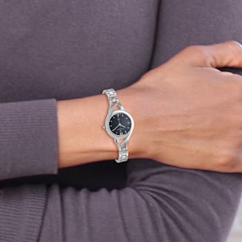 Ladies Charles Hubert Chrome-finish Black Dial Watch