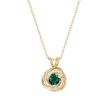 Green Synthetic Quartz 18k Yellow Gold Over Sterling Silver Love Knot
Pendant With Chain