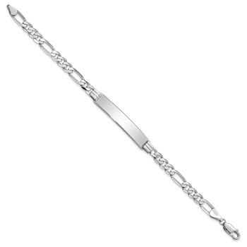 Rhodium Over 14k White Gold Figaro Link ID Bracelet