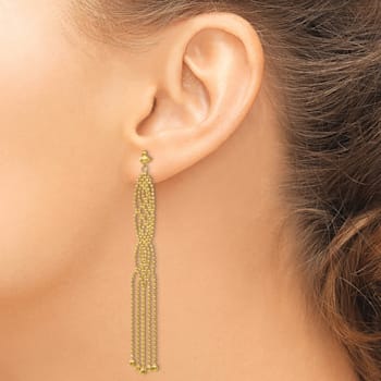14k Yellow Gold Beaded Dangle Earrings