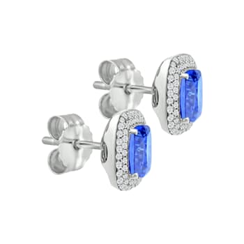 14K White Gold Rectangular Cushion Tanzanite and Diamond Earrings 5.51ctw