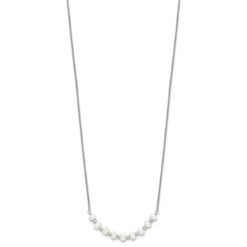 Rhodium Over Sterling Silver Beaded 3-4mm Freshwater Cultured Pearl
Curved Necklace