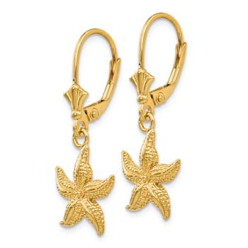 14k Yellow Gold Textured Starfish Dangle Earrings