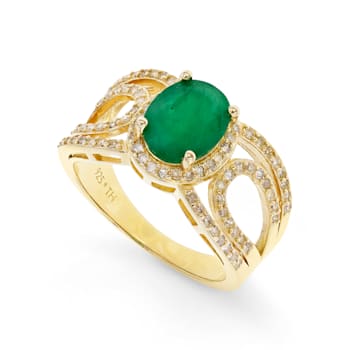 Emerald and Diamond 14K Yellow Gold Over Sterling Silver Ring 2.20ctw