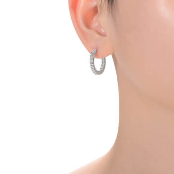 Pave CZ Inside-Out Hoop Earrings In White Rhodium Over Brass