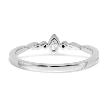 Rhodium Over 14K Gold Petite Beaded Edge Marquise Diamond Ring 0.09ctw