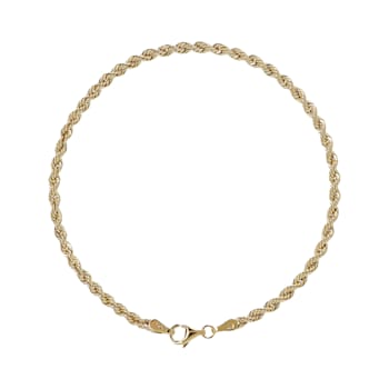 14K Yellow Gold 2.5 mm Diamond Cut Rope Chain Bracelet, 8 Inches