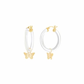 14K Yellow Gold Over Sterling Silver Acrylic Mini Butterfly Charm Hoop
Earrings in Clear