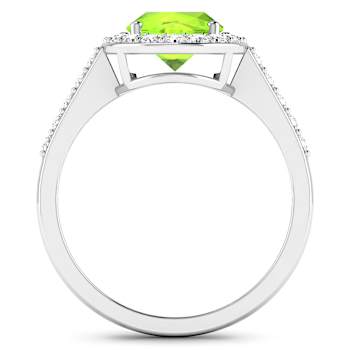 1.99ctw Green Peridot and Diamond 14K White Gold Halo Ring