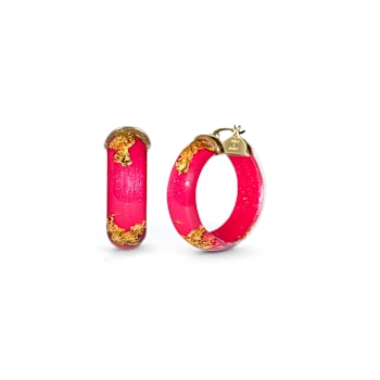 14K Yellow Gold Over Sterling Silver Mini Gold Leaf Acrylic Hoops in
Pink Peacock