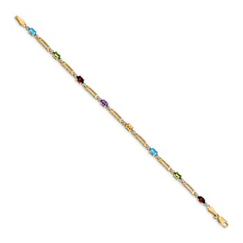 10k Yellow Gold and Rhodium Over 10k Yellow Gold Fancy Diamond and
Multi-Gemstone Rainbow Bracelet