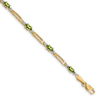 10k Yellow Gold and Rhodium Over 10k Yellow Gold Diamond and Peridot Bracelet