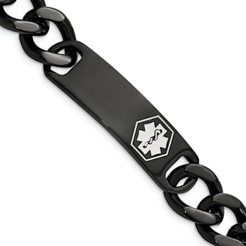Stainless Steel Polished Black IP-plated with White Enamel 8.25-inch
Medical ID Bracelet