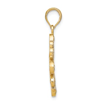 14k Two-tone Gold Beaded Heart Petals Flower Charm