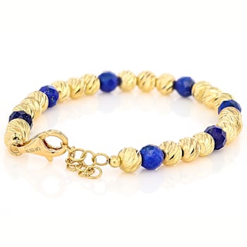 Lapis Lazuli Beaded Bracelet In 18K Gold Over Sterling Silver 6mm