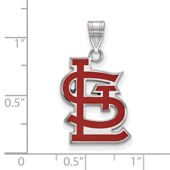 Rhodium Over Sterling Silver MLB St. Louis Cardinals LogoArt Enameled Pendant