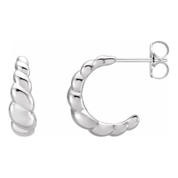 Sterling Silver Rope Design J-Hoop Earrings