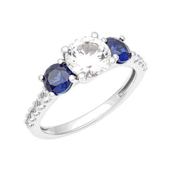 Lab-Created Blue And White Sapphire Three-Stone Ring In Sterling Silver