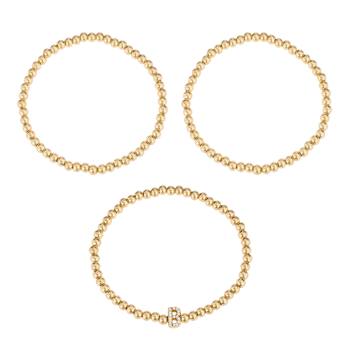 Initial B CZ Beaded Bracelet Set In 14K Gold Over Brass 0.16ctw