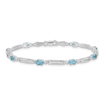 Rhodium Over 14k White Gold Blue Topaz and Diamond Bracelet