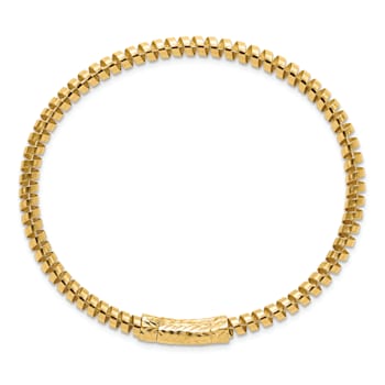 14K Yellow Gold Polished and Diamond-cut Fancy Spiral Bangle