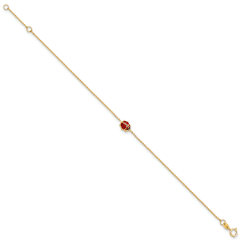 14k Yellow Gold Polished Enameled Ladybug Bracelet