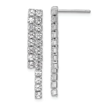Rhodium Over Sterling Silver Polished 2-Row Cubic Zirconia Post Dangle Earrings