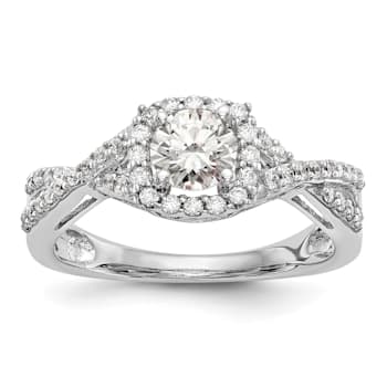 Rhodium Over 14K White Gold Lab Grown Diamond Halo Engagement Ring 0.778ctw