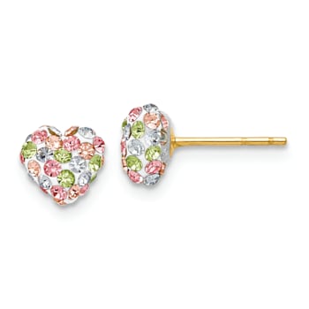 14k Yellow Gold Pastel Multi-Colored Crystal 6mm Heart Stud Earrings