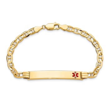 14k Yellow Gold Medical Red Enamel Mariner Link ID Bracelet