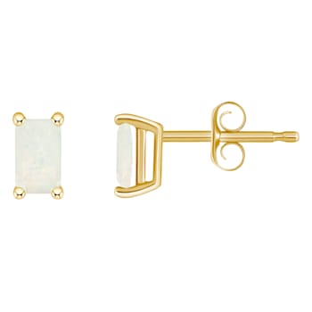 5x3mm Emerald Cut Opal 14k Yellow Gold Stud Earrings