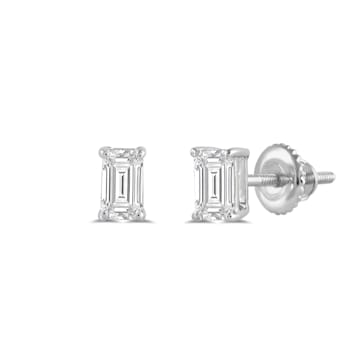 White Cubic Zirconia 14k White Gold Studs With Velvet Gift Box 0.50ctw