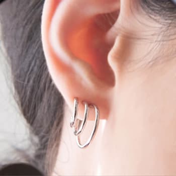 Rhodium Over Sterling Silver Two-Tone Triple Hoops