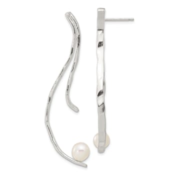 Sterling Silver Polished and Hammered Freshwater Cultured Pearl Post
Dangle Earrings