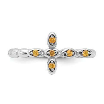 Rhodium Over Sterling Silver Stackable Expressions Cross Citrine Ring 0.08ctw