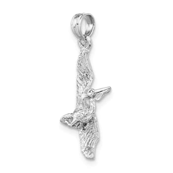Rhodium Over 14k White Gold Textured Pelican Flying Pendant