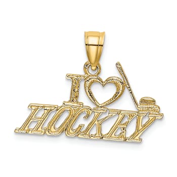 14k Yellow Gold Textured I Love Hockey Charm