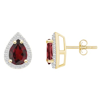 7x5mm Pear Shape Garnet And Created White Sapphire 10k Yellow Gold Halo
Stud Earrings