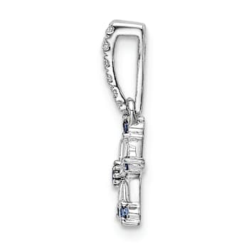 Rhodium Over 14k White Gold Blue Sapphire and Diamond Star Pendant