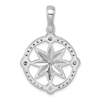 Rhodium Over Sterling Silver Polished Cubic Zirconia Compass Pendant