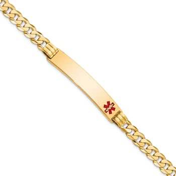14k Yellow Gold Medical Red Enamel Curb Link ID Bracelet